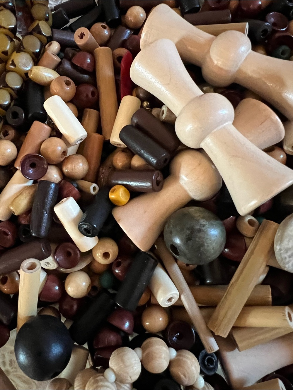 Bead Lot — Wood, Shell, and Nuts —Rescued and New, Natural and Dyed - Picture 6 of 7